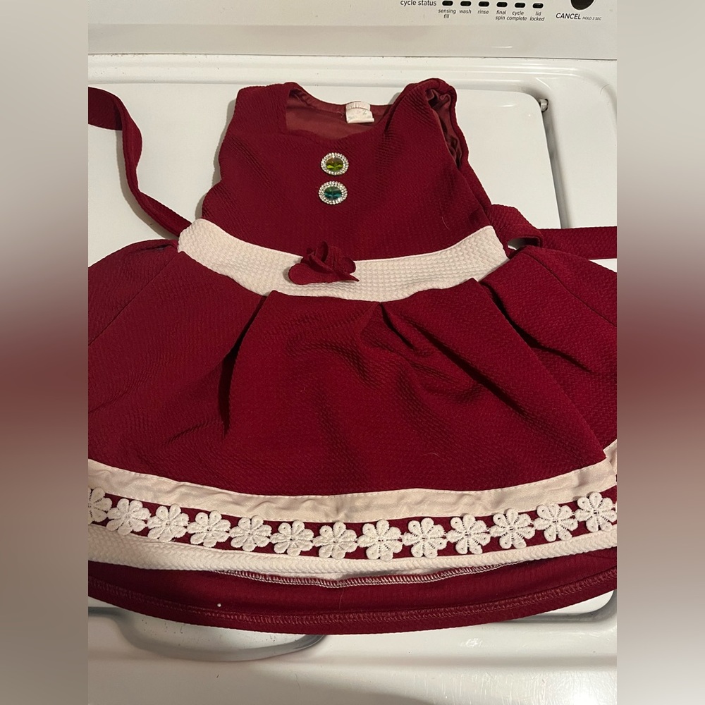 Red Sleeveless Dress with Floral Trim